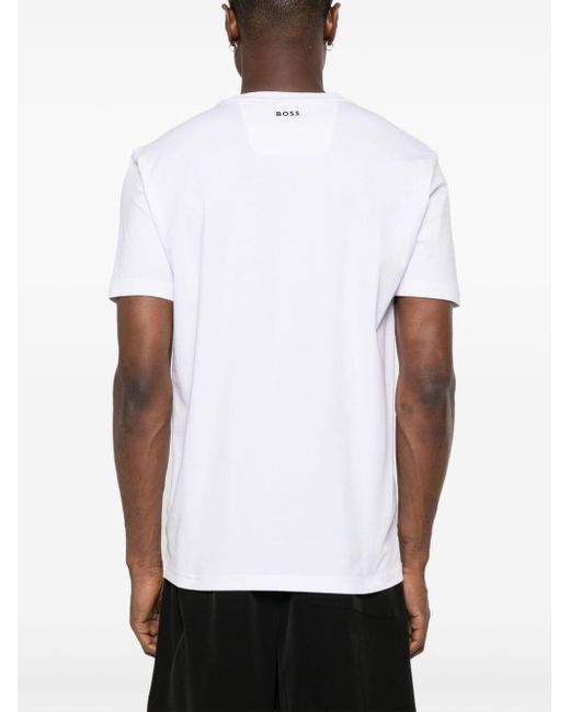 Boss White Emed-detail Cotton T-shirt for men