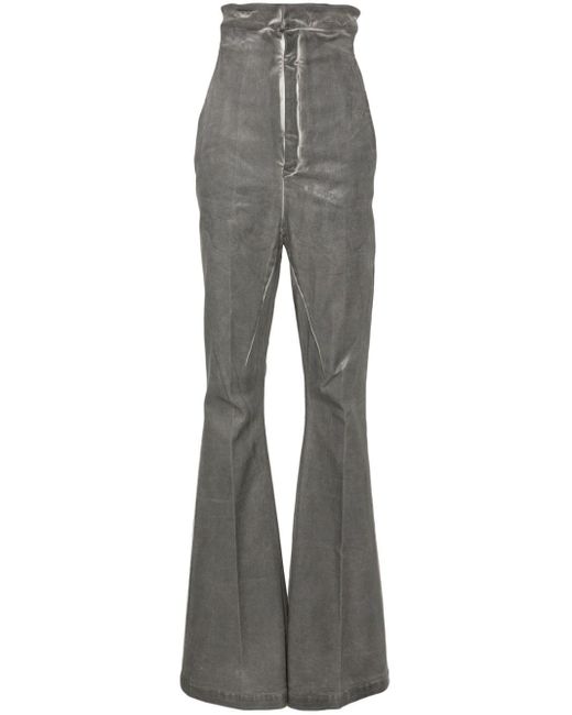 Rick Owens Gray Coated Pressed-crease Flared Trousers