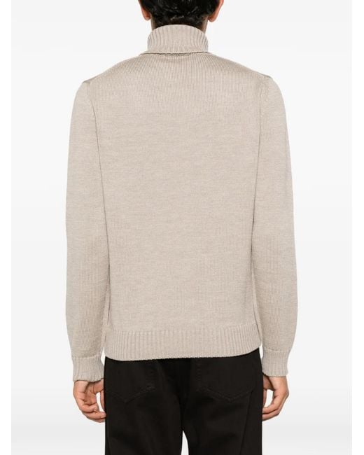 Zanone Natural Ribbed-Knit Roll-Neck Sweater for men