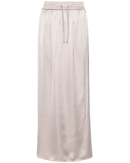 Herno White Drawstring-Waist Satin Midi Skirt