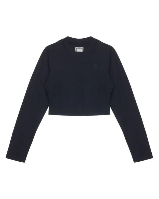 Wooyoungmi Blue Logo-Embroidered Cropped T-Shirt