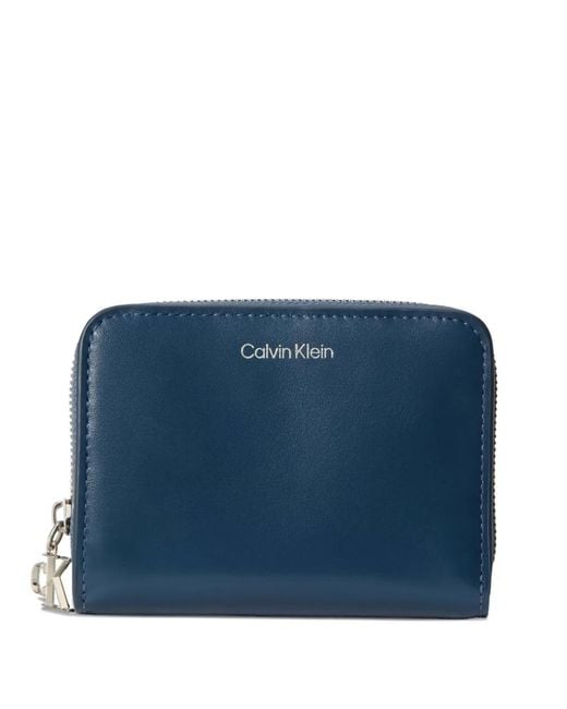 Calvin Klein Blue Monogram-Charm Leather Wallet