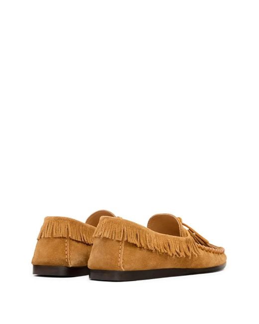 Isabel Marant Brown Fringe-Detail Suede Loafers With Bow Accent