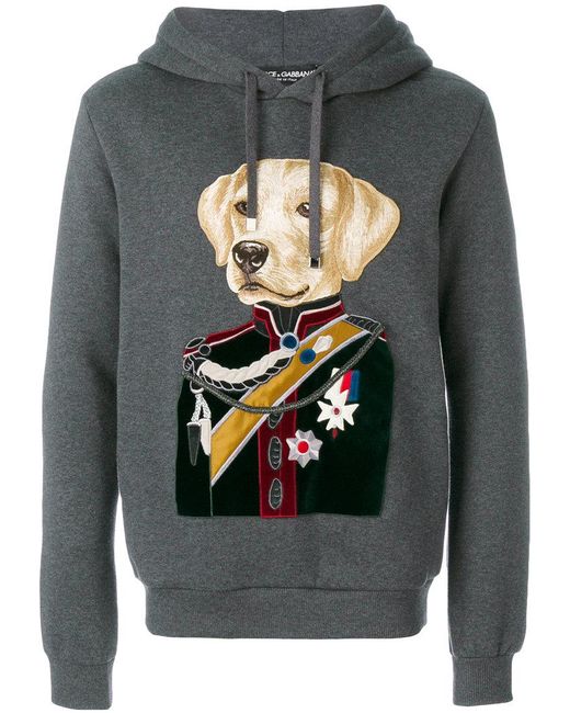 Dolce & Gabbana Gray Dog Colonel Patch Hoodie for men