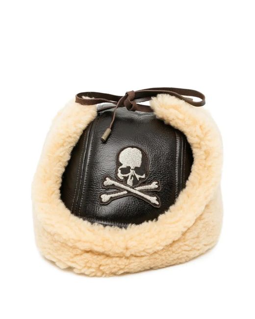 MASTERMIND WORLD Natural Shearling-Trim Leather Pilot Hat for men