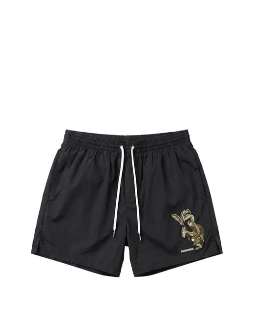 DSquared² Black Chaser Logo Swim Shorts for men