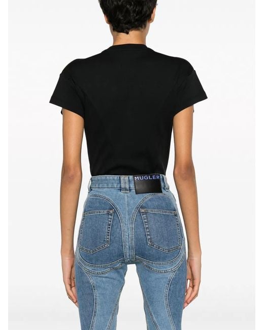Mugler Black Zip-Detail Short-Sleeve Bodysuit
