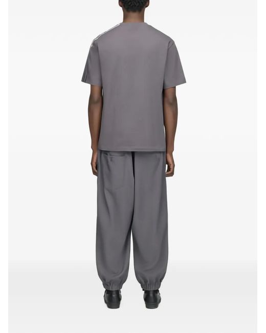 Y-3 Gray Logo-Print Side-Stripe T-Shirt for men