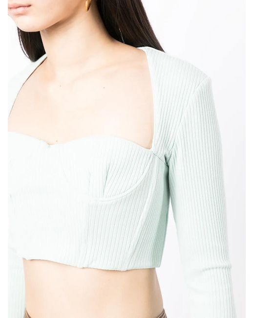 ROKH Blue Ribbed Sweetheart-Neck Top