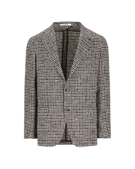 Tagliatore Gray Houndstooth-Pattern Single-Breasted Blazer for men