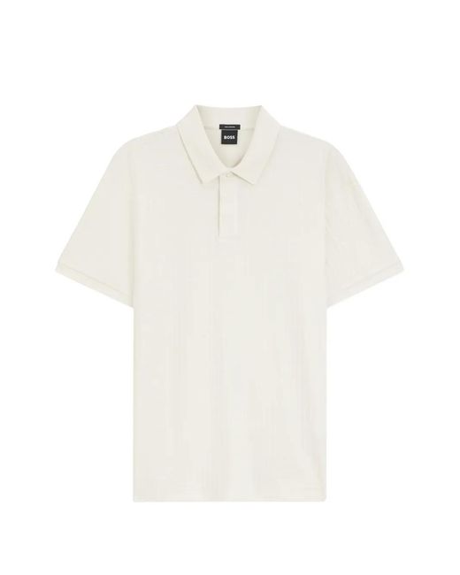 Boss White Geometric-Jacquard Polo Shirt for men