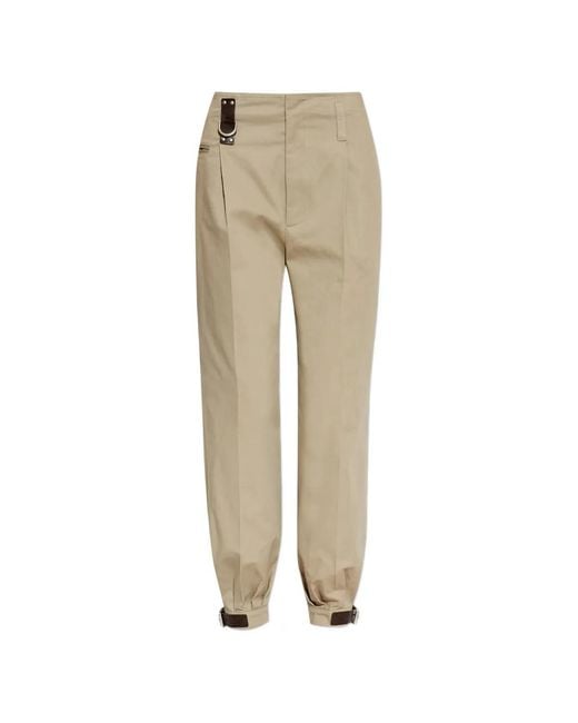 Moschino Natural Dark Leather Strap Relaxed Tapered Cotton Pants