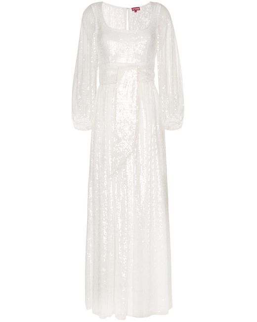Staud White Sequin Embellished Maxi Dress