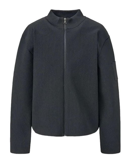 Amomento Blue Mock Neck Ribbed Jacket for men