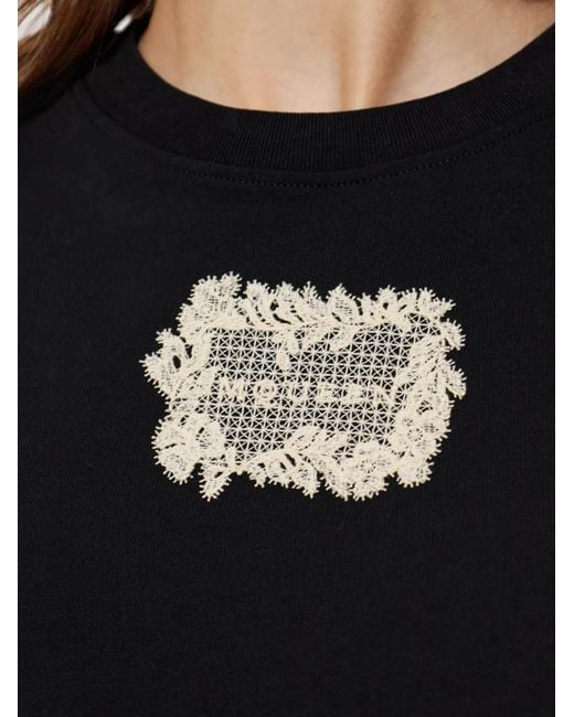 McQueen Black Lace-Appliqué T-Shirt