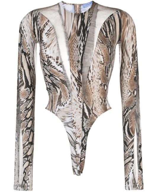 Mugler Black Illusion Sheer-Panelled Bodysuit