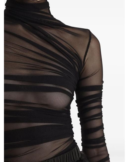 2310 STUDIO Black Draped Mesh Top