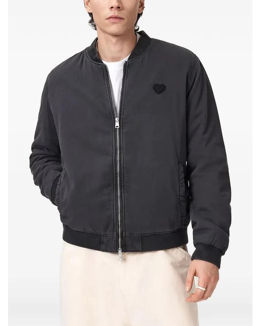AllSaints Black Heart-Patch Cotton Bomber Jacket for men