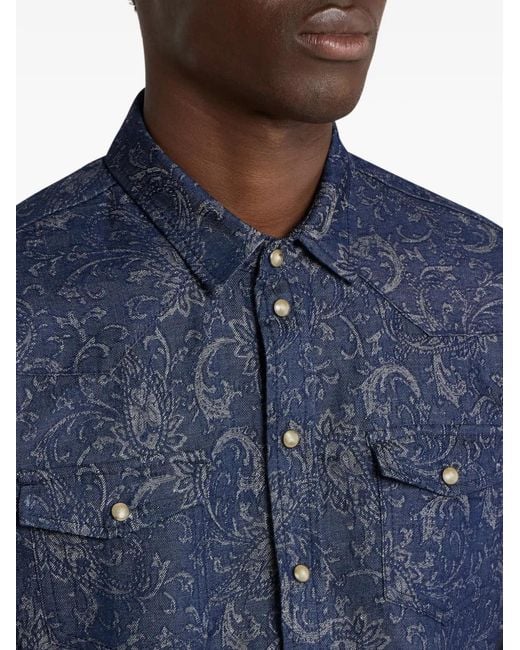 Etro Blue Paisley-Jacquard Shirt for men