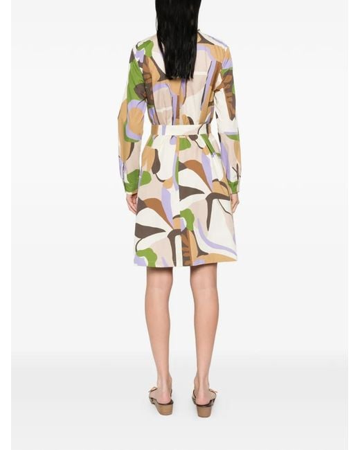 Marella White Tie-Waist Geometric-Print Midi Dress