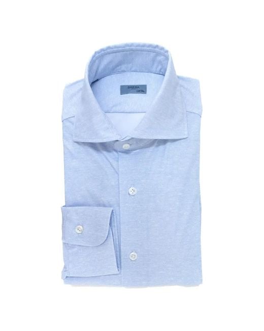 Barba Napoli Blue Spread-Collar Shirt for men