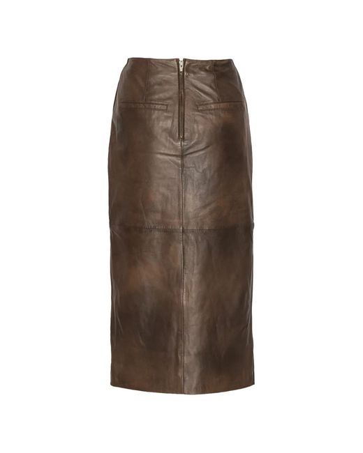 ROTATE BIRGER CHRISTENSEN Brown Leather Midi Skirt