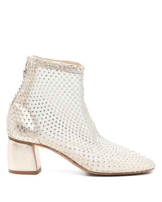Forte_forte White Strass Mesh Ankle Boots Shoes