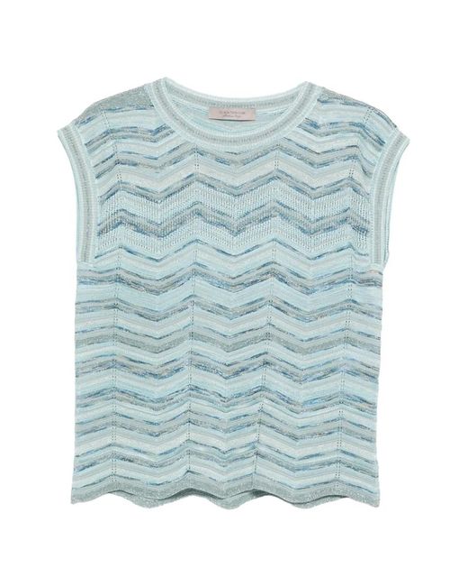 D.exterior Blue Sleeveless Zig-Zag Top
