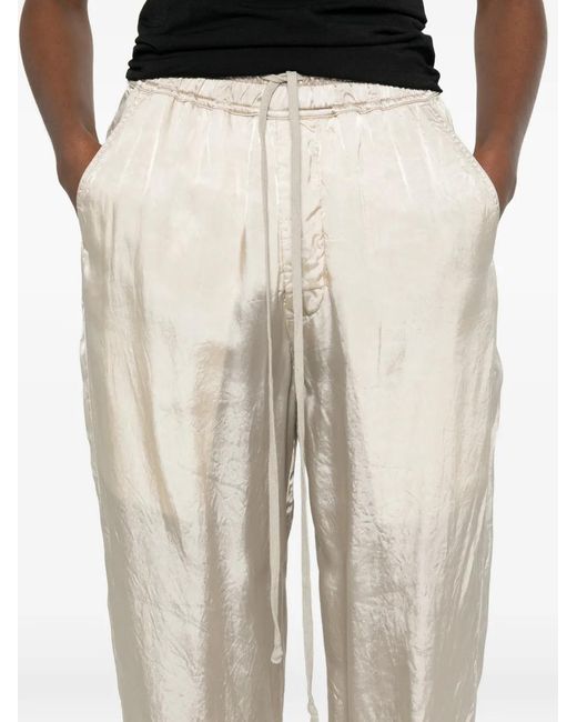 Rick Owens White Drawstring Wide Leg Trousers