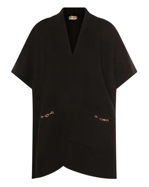 Twinset Black Ribbed Chain-Embellished Jacket