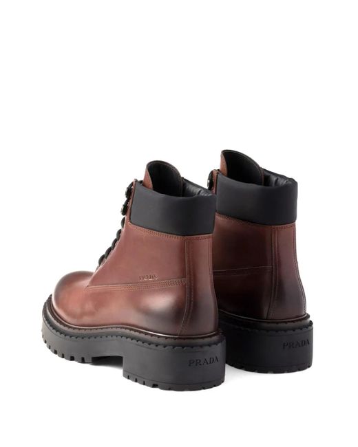 Prada Brown Leather Work Boots for men