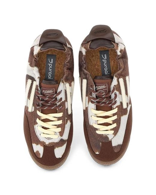 PURAAI Brown Panther Cow-Print Low-Top Sneakers