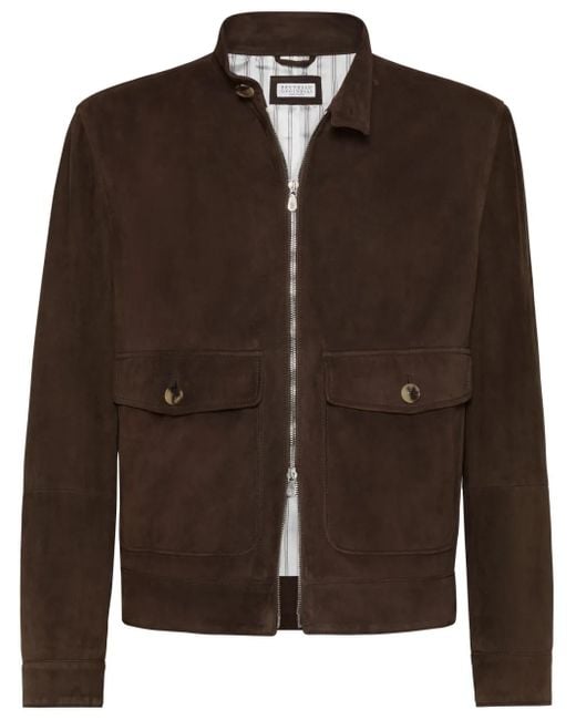 Brunello Cucinelli Brown Suede Leather Jacket for men