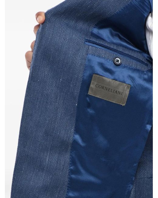 Corneliani Blue Herringbone-Pattern Blazer for men