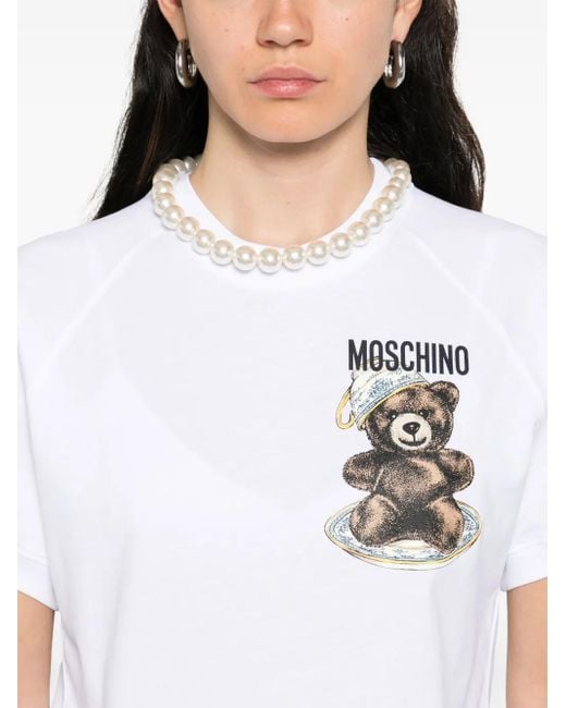 Moschino White T-Shirt mit Logo-Print