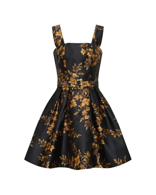 Rebecca Vallance Black Gilded Floral Mini Dress