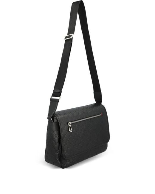 Gucci Black Medium Gg Emblem Embossed Messenger Bag for men