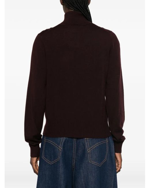Zimmermann Brown Crochet-Trim High-Neck Sweater