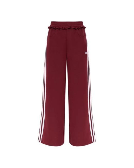 Adidas Red Ruffle-Trim Side-Stripe Track Pants