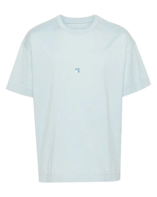 Givenchy Blue 4G-Embroidered Cotton T-Shirt for men
