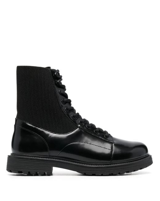DIESEL Black Alabama Elasticated-Panel Combat Boots for men