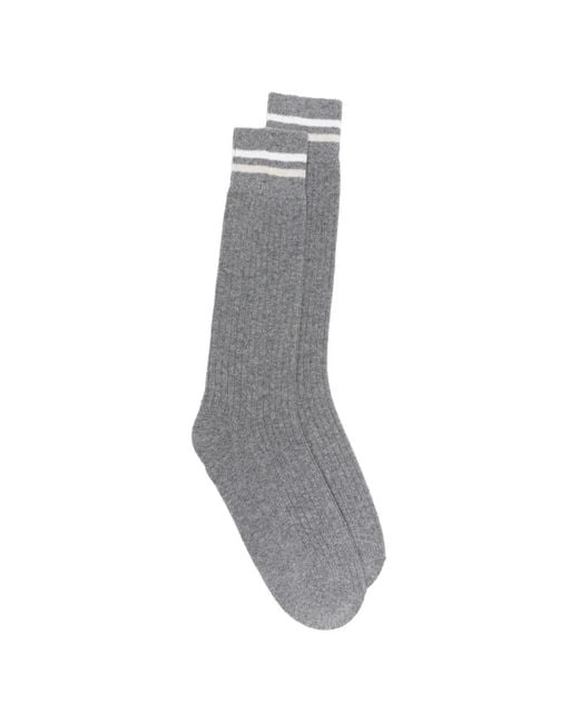 Eleventy Gray Striped Ribbed Socks for men