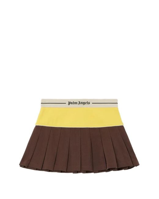 Palm Angels Brown Logo Pleated Mini Skirt