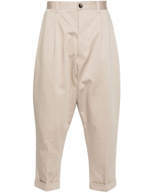 Pleat-detail cotton trousers AMI de hombre de color Natural