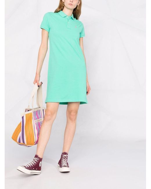 Polo Ralph Lauren コットン ロゴ ポロワンピース カラー グリーン Lyst