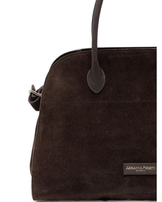 ADRIANNA FERETTI Black Logo-Plaque Suede Tote Bag