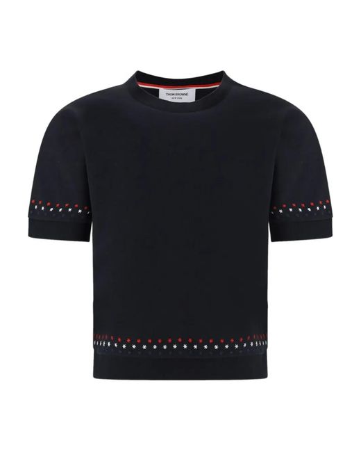 Thom Browne Black Snowflake-Embroidery Crew-Neck T-Shirt