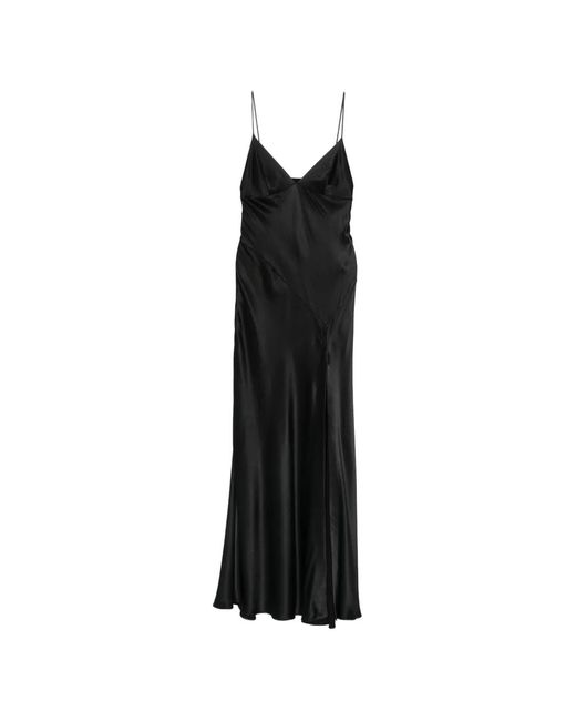 Alberta Ferretti Black Satin-Finish Side-Slit Maxi Dress