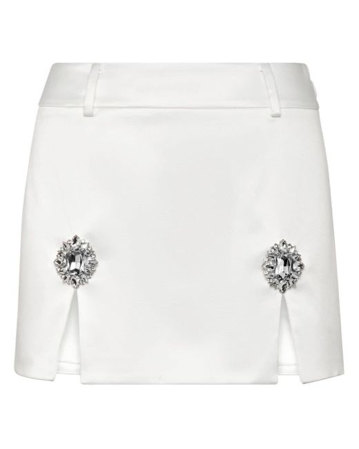 Philipp Plein White Gem-embellished Satin Mini Skirt