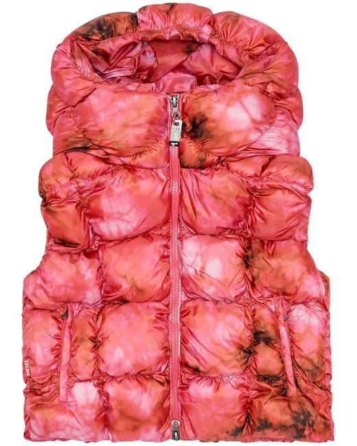 DIESEL Red Sleeveless Tie-dye Puffer Jacket